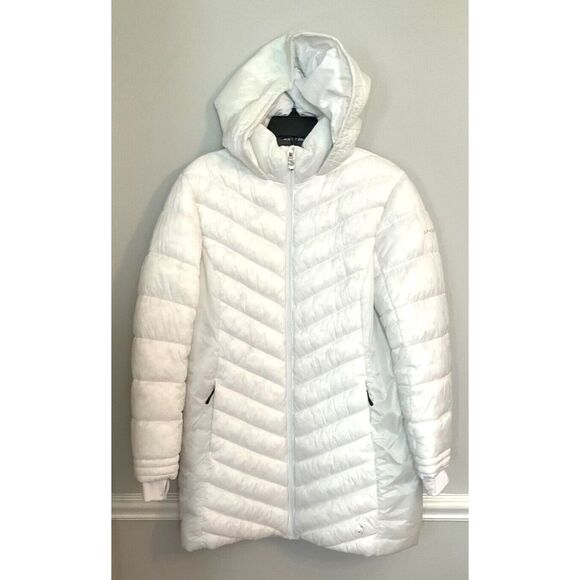 Spyder Jackets & Blazers - Spyder Womens L Boundless Puffer Jacket Coat Parka White Hooded Full Zip Pockets